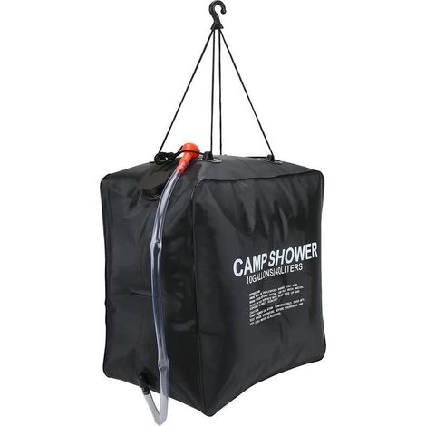 Sac de Douche Solaire 40L Noir en PVC Imperméable, Chauffe l'Eau à 45°C en 3 Heures avec Indicateur de Température et Douchette Réglable (1/2)