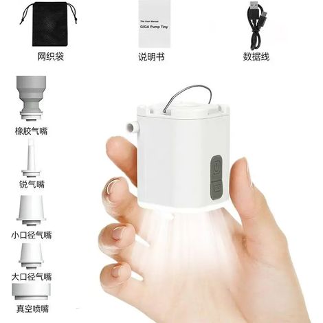(Blanc) Mini pompe de gonflage portable pour l'extérieur, petite pompe à air électrique pour matelas et tapis de camping, pompe à vide pour gonfler et gonfler (1/4)