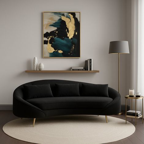 Canapé Fixe 3 Places Verte, Coussins Inclus, Assise 3 Places, 84x185 cm Noir (1/5)