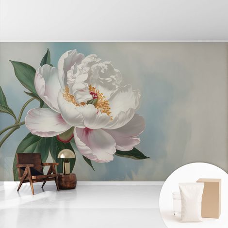 Papier peint intissé pour salon chambre à coucher peint imprimé Installation facile - Colle incluse gratuite Belle pivoine 416x254 cm (1/5)
