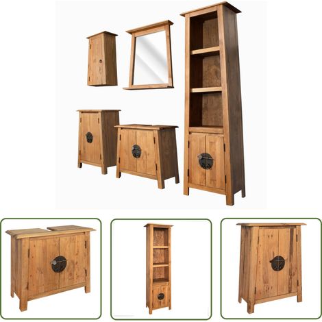 The Living Store 5-tlg. Badmöbel-Set Massivholz Kiefer - Duschkabine - Badezimmerschränke - Badezimmermöbel - Massivholzmöbel - Vintage Bad (1/5)