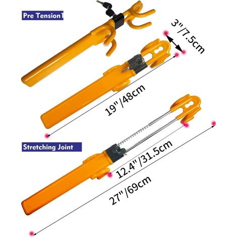 Convient pour le verrouillage du volant, antivol, robuste, dispositif de sécurité pour voiture, longueur réglable, pince, double verrouillage à crochet, compatibilité universelle (jaune) (1/4)