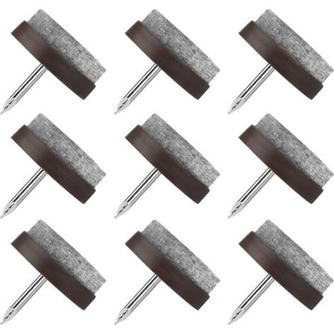 Patin Chaise a Clouer, 20 Pcs Clous Patins de Meuble, Patins Glisseurs Rond 17mm Tampon Chaise, Patins Meubles en Feutre Tampons pour Protection Pieds de Table Chaise Meubles(brun) (1/5)