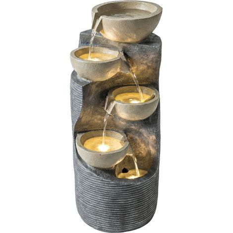Outsunny 5 Tier Garden Water Feature, Outdoor Water Fountain with LED Lights