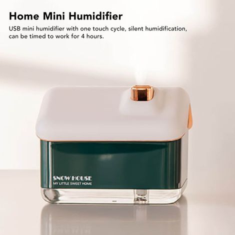 Mini-Nachtlicht-Luftbefeuchter „Schneehaus“, klein, USB-Anschluss, starker Nebel, originelles Geschenk für Schlafzimmer oder Büro, niedliches grünes Tierdesign (1/5)