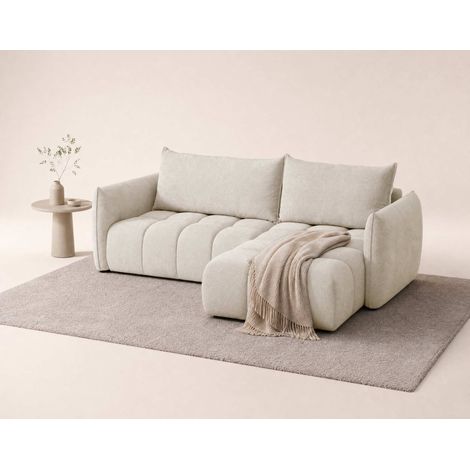 Ambroise - canapé d'angle droit 4 places convertible avec coffre en velours texturé - beige (1/5)