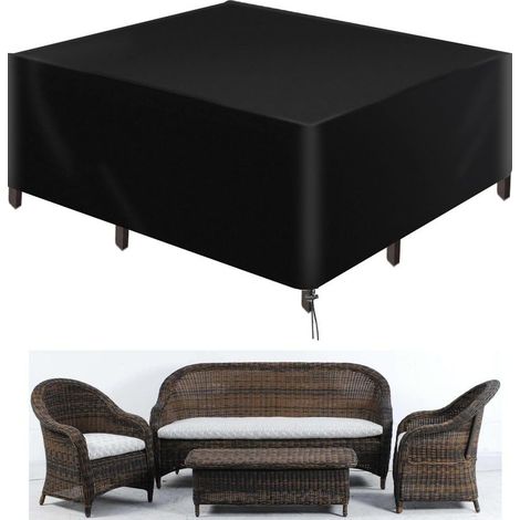Housse Salon de Jardin 420D Oxford Tissu Housse de Protection pour Mobilier Housse de Table de Jardin Imperméable Bâche de Protection avec Corde et Boucle Verrouillage Noir 120x100x75cm (1/5)