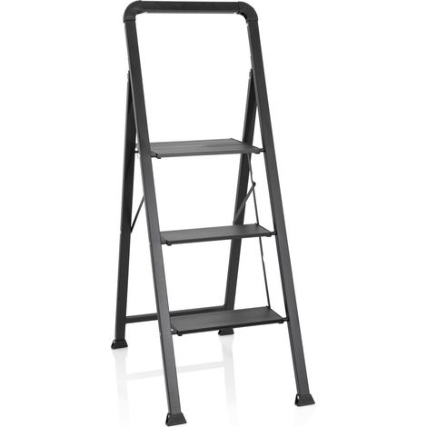 Klappleiter SOLID W6 Stahl / Aluminium schwarz mit Griff 3 Stufen hjh OFFICE