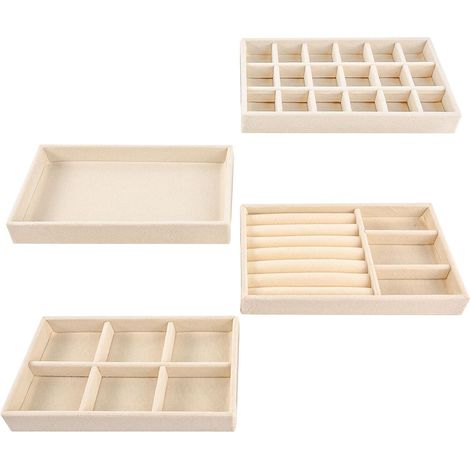 Plateau De Rangement Pour Bijoux - En Velours - Empilable - Avec Séparateurs Réglables - Lot De 4 - 21 X 12,5 Cm (1/5)