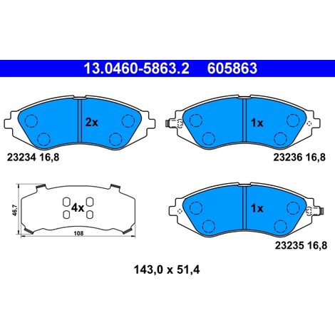 Kit de plaquettes de frein, frein à disque ATE 13.0460-5863.2 CHEVROLET 96391891