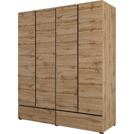 Schrank HAVANA 180 cm – Eiche und Schwarz – 4 Türen und 2 Schubladen – Natürliche Eleganz und große Kapazität (1/5)