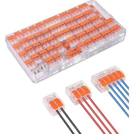 75 Pièces Connecteur Electrique,Compacts Rapide Cosses, 2 Entrées 3 et 5 Entrées Rapide Raccord Électrique Cosses et Kits, Fils Rigides et Souples Bornier Electrique pour Installation Domestique (1/5)
