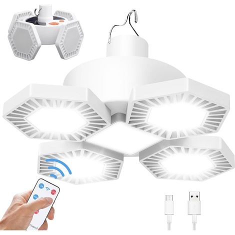 Lampe de camping solaire 169 LED, rechargeable par USB, avec télécommande, lampe de travail mobile, 5 modes, étanche à 360° (1/5)