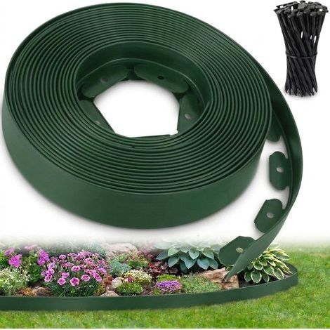 10 Meter flexible Gartenrandleiste für den Außenbereich, strapazierfähige Gartenrandleiste aus Kunststoff, 15 cm hoch, für Rasenflächen und Wege, mit 30 Bodenankern (Grün, 10 Meter). (1/5)