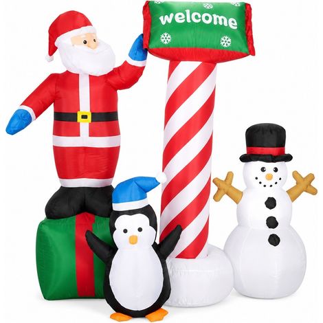 Décoration de Noël gonflable de 1,5 m avec Père Noël, cadeau, pingouin et bonhomme de neige, lumineuse, aux normes européennes. (1/2)