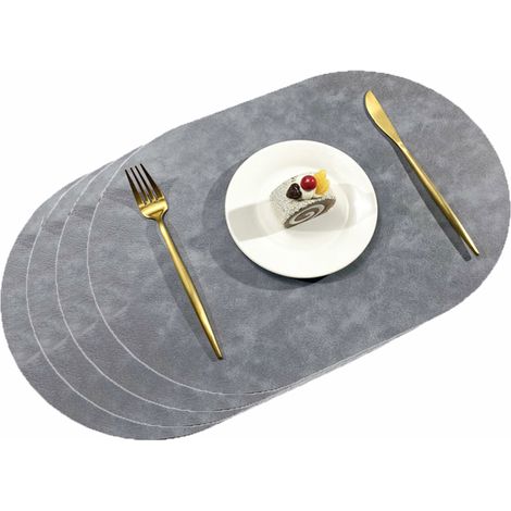 4Set de table en cuir de vachette à deux faces, style Zhang Shuang-Gris étoilé + Gris foncé - Tapis rond double face antidérapant (1/5)