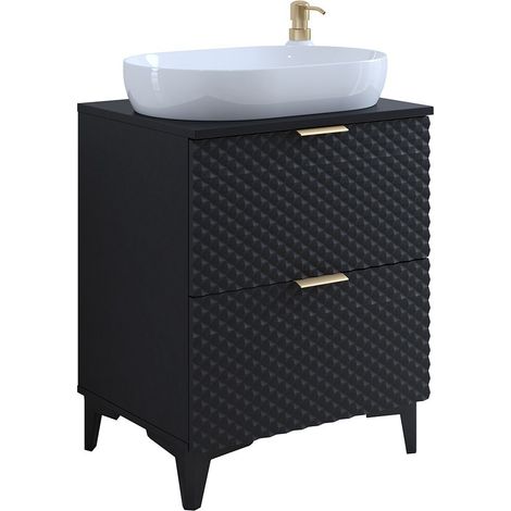 Mueble bajo lavabo para baño de 60cm con 2 cajones colección CHIC en color negro y dorado.