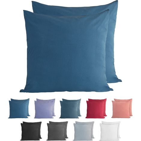 100% Coton Jersey Taie d'oreiller - Lot de 2 - 40x40 cm, Oreiller 150 g/m², Housse de Coussin, Bleu (1/5)