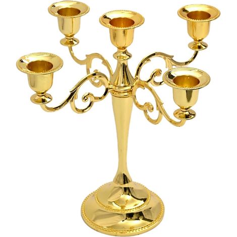 Candelabro de cinco brazos, de 26 cm de altura, ideal para la decoración de interiores (mesas de comedor, bodas, iglesias). (1/5)