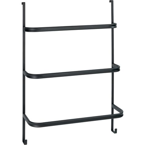 Wenko – Porte-serviettes mural 3 barres – Acier noir mat – Fixation sans perçage – Dimensions 54,5x77,5x21,5cm – Pour salle de bain et WC