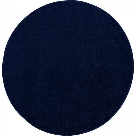 Tapis salon et chambre Ø120cm bleu marine rond tissé motif uni NOSSA