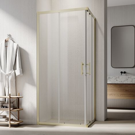 SONNI Duschkabine Eckeinstieg Dusche Gebürstetes Gold Aluminiumrahmen, Duschabtrennung mit 6mm Sicherheit Gehärtetem Glas, 70 x 70 x 195 cm