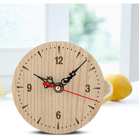 Vintage runde analoge Tisch-/Wanduhr aus Holz für Wohnzimmer, Schlafzimmer, Büro (12 cm) (1/5)