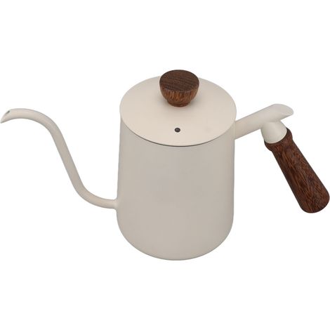 Bouilloire à col de cygne 600ml, acier inoxydable 304, bec verseur long, manche en bois, théière à café filtre blanc (1/5)
