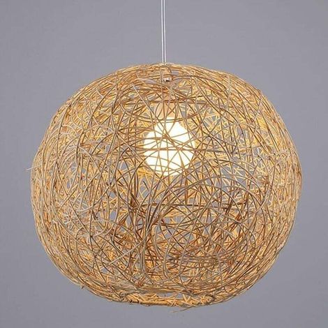 Rustic-style pendant light for living room with rattan ball, woven wicker shade, bamboo lantern, ceiling light for hallway, E26 socket - RAPANDA