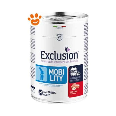 Exclusion Dog Diet Mobility Maiale e Riso - Lattina 200 Gr - Cibo Umido Cani