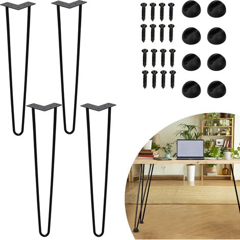 Randaco Tischbeine 4er Set Hairpin Leg Haarnadelbeine Tischgestell Tisch Tischkufen Legs Esstisch Harpins Tischbein 2 Streben Schwarz - 61 cm
