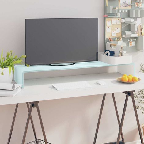 Meuble TV Support pour moniteur pour Salon - Armoire TV 100 x 30 x 13 cm Verre Blanc BV732225 - BonneVie (1/5)