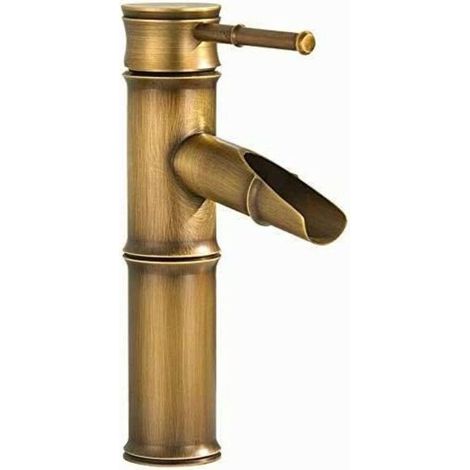 Robinet de lavabo rétro en laiton, robinet de salle de bain pour lavabo, robinet de lavabo à poignée unique rétro, robinet de lavabo à motif de cascade rétro en bambou, laiton antique