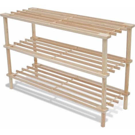 INLIFE Range-chaussures à 3 étagères 2 pcs Bois de sapin solide (1/5)