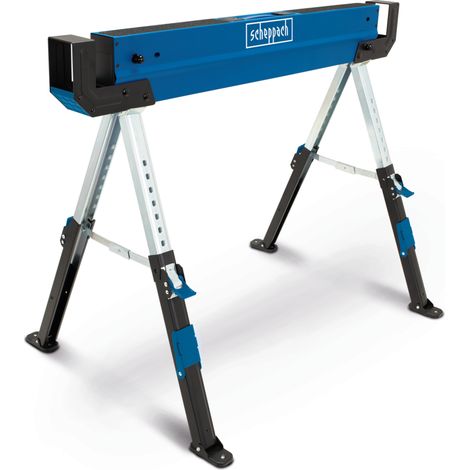 Scheppach Tréteau d'atelier pliable MWB600 - Coupe de bois - Kit de 2 pièces - 589kg de charge - 61,8-82cm de hauteur de travail - pieds antidérapants & pieds réglables