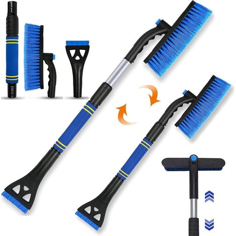 Raspador de hielo y cepillo para nieve 3 en 1, raspador de parabrisas con cepillo, cepillo retráctil para nieve con mango de espuma antideslizante para autos, camionetas, SUV y vehículos (azul) (1/5)