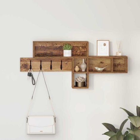 Perchero de pared con estante Madera vieja 100 x 12 x 43.5 cm