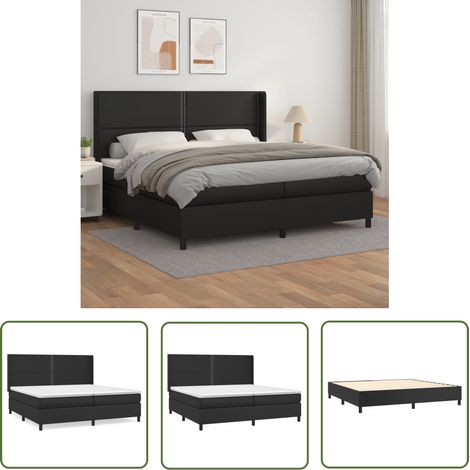 The Living Store Boxspringbett mit Matratze Schwarz 200x200 cm Kunstleder - Boxspringbett - Doppelbett - Luxusbett - Schwarzes Bett - Bettenausstattung (1/5)