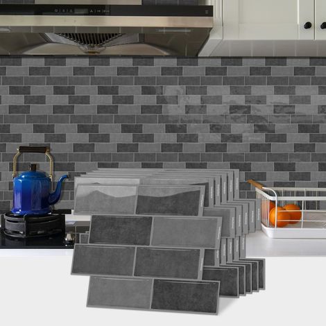 Lot de 10 autocollants 3D pour carrelage mural - Style brique - Papier peint autocollant épais - Étanche - Pour cuisine, salle de bain, armoire, meubles, table (1/5)