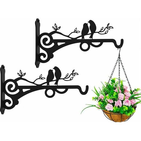 Lot de 2 supports de panier à suspendre pour poteaux en béton, grands supports de plantes pour extérieur et intérieur, crochets de fixation murale pour cadeaux de jardin en métal (1/4)