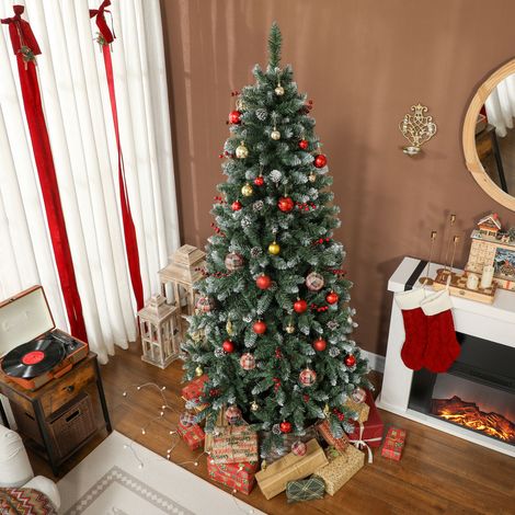 Sapin de Noël Intérieur 210 cm, 928 Branches, Pommes de Pin et Baies Rouges, Support Métal Vert (1/5)