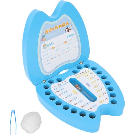 Boîte de Conservation de Dents de Lait en Bois avec Flacon à Cheveux de Naissance - Coffret Souvenir Bébé Cartoon (1/5)