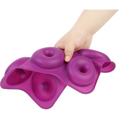 Moule à donuts en silicone 6 cavités, moule à chocolat, compatible micro-ondes et congélateur, violet (1/4)
