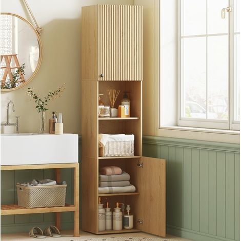 Hoher Badezimmerschrank 40x31x182 cm aus Eichenholz, platzsparend – MEUBLIV (1/5)