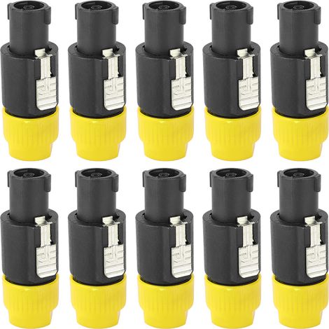 Lot de 10 connecteurs audio NL4FC 4 broches Speakon étanches pour câble enceinte (Jaune) (1/5)