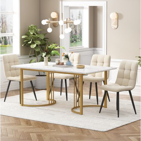Conjunto de mesa y 4 sillas, 140 x 80 cm, MDF blanco, estilo moderno DESVIAE (1/5)