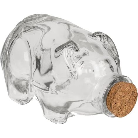 Contenitore In Vetro A Forma Di Maialino Con Tappo In Sughero 400ml
