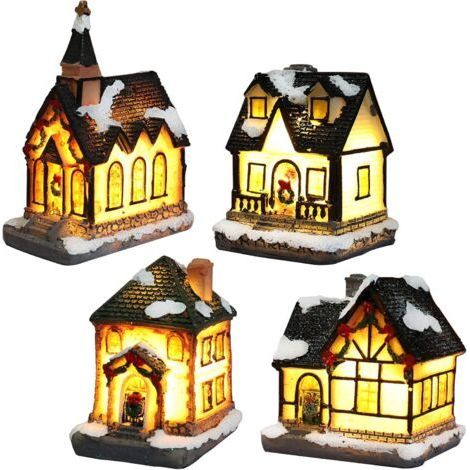 Village de Noël lumineux – Lampe multicolore décorative intérieure – 4 pièces – Matériau PVC de haute qualité – Ambiance chaleureuse (1/5)