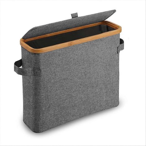 Porte-papier toilette en bambou avec couvercle gris (1/5)