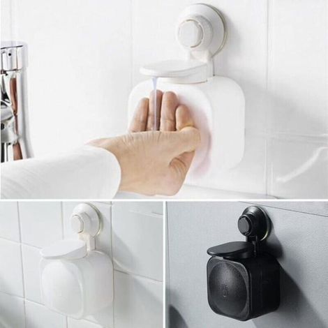 Distributeur de savon mural rechargeable à ventouse sans perçage pour salle de bain ou cuisine (blanc) (1/4)